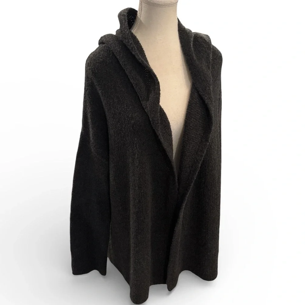 360 Cashmere Brystl Hooded Cardigan Charcoal 100% Cashmere Sz M